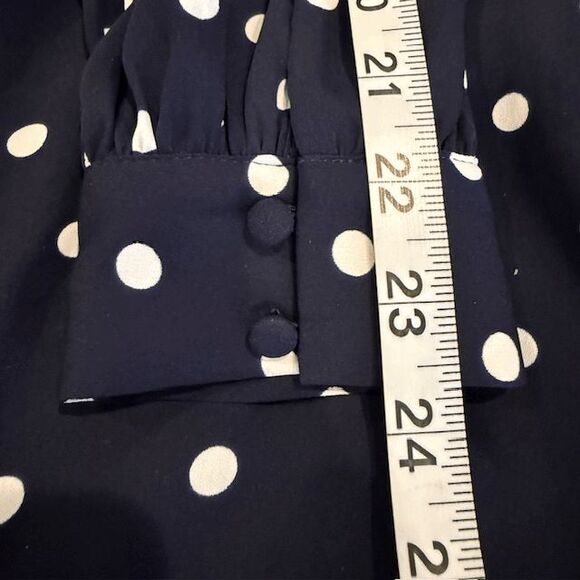HOBBS London Ayla Spot Fit & Flare Navy Polka Dot Dress Crystal Button Size 10 - Picture 15 of 16